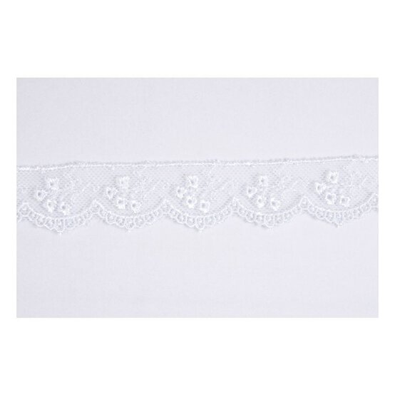 White Rayon Embroidery on Tulle Lace Trim by the Metre image number 1