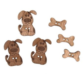 Trimits Wooden Dog and Bone Buttons 6 Pieces