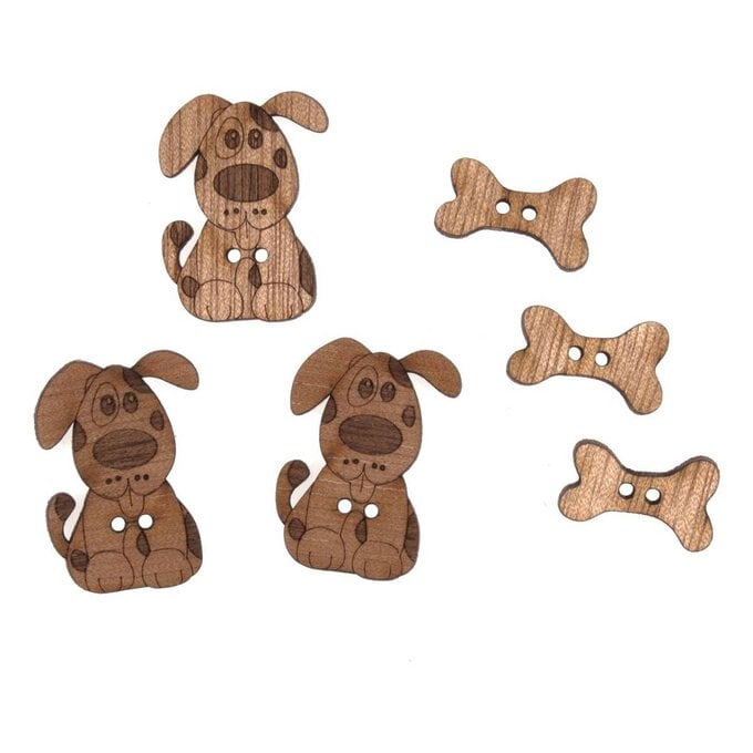 Trimits Wooden Dog and Bone Buttons 6 Pieces image number 1
