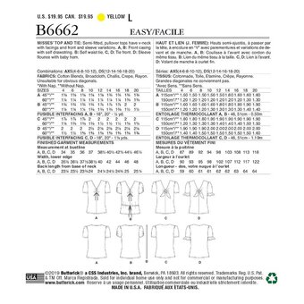 Butterick Women's Tops  Sewing Pattern B6662 (D5 12-20)