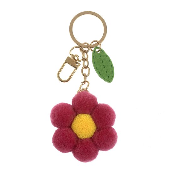 Pink Pom Pom Flower Keyring image number 1