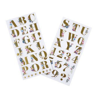 Floral Alphabet Chipboard Stickers 48 Pieces