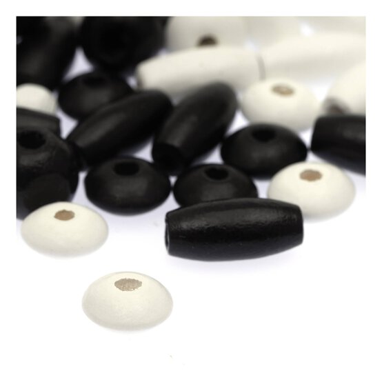 Mixed Black and White Round Wooden Beads 40g image number 2