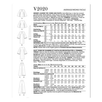 Vogue Women's Tops, Robe and Trousers Sewing Pattern V2020 (B5 8-16)
