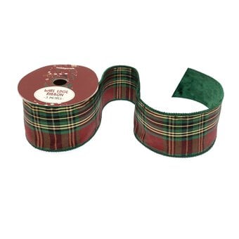 Metallic Tartan Wire Edge Velvet Ribbon 63mm x 3m