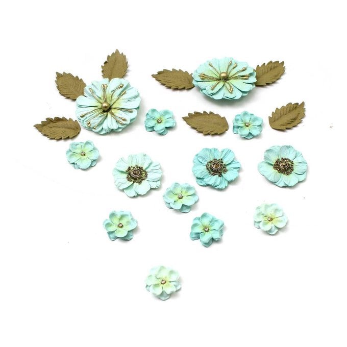 Turquoise Paper Flowers 20 Pack image number 1