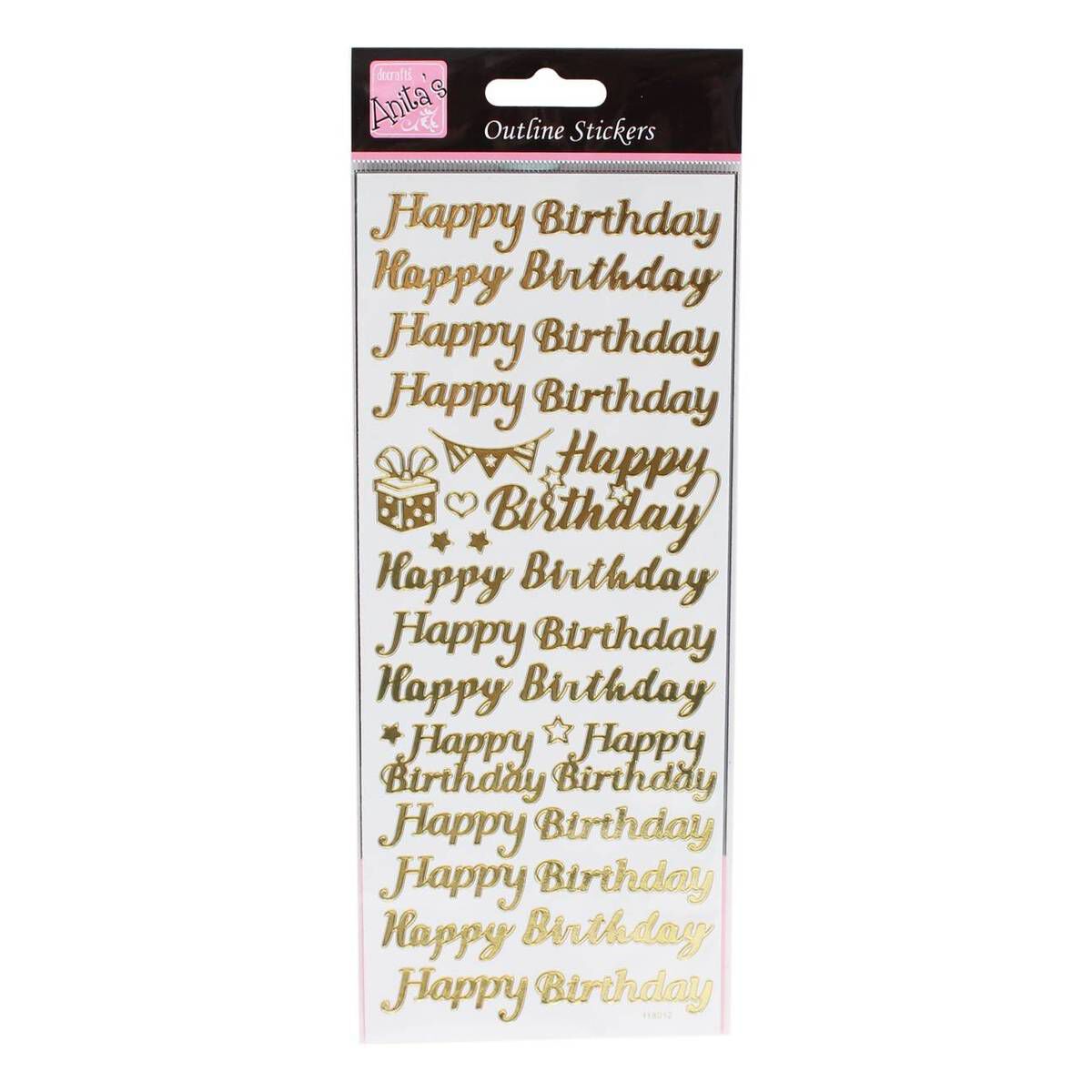 Anita's Gold Happy Birthday Outline Stickers Hobbycraft