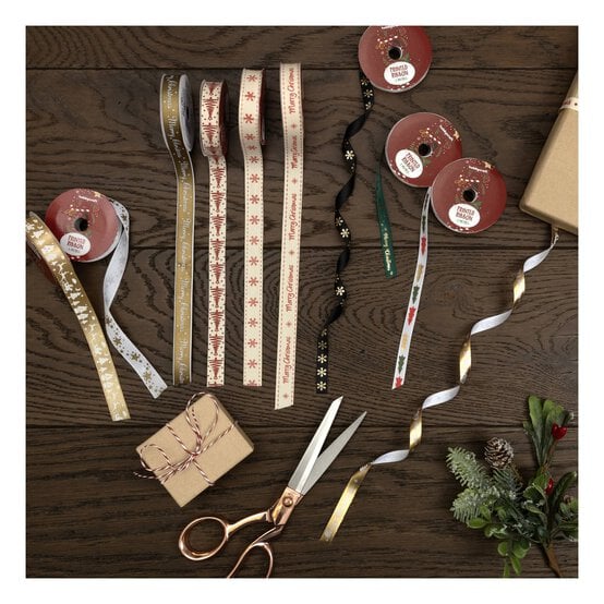 Xmas Rippon Green Christmas Printed Ribbon 10mm x 3m | Hobbycraft