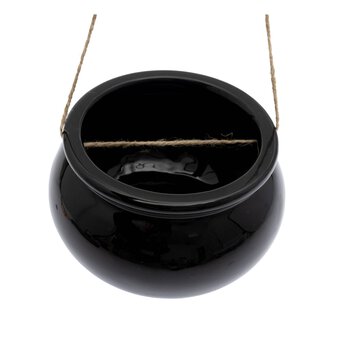 Black Glazed Ceramic Cauldron Decoration 17cm