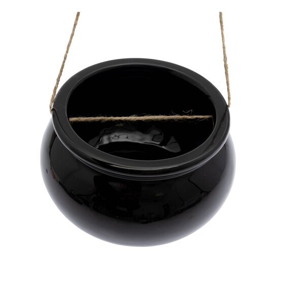Black Glazed Ceramic Cauldron Decoration 17cm image number 2