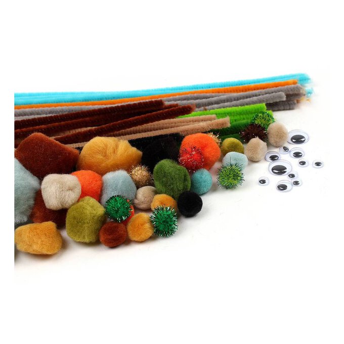 Safari Pipe Cleaners and Poms Craft Pack 80 Pieces image number 1