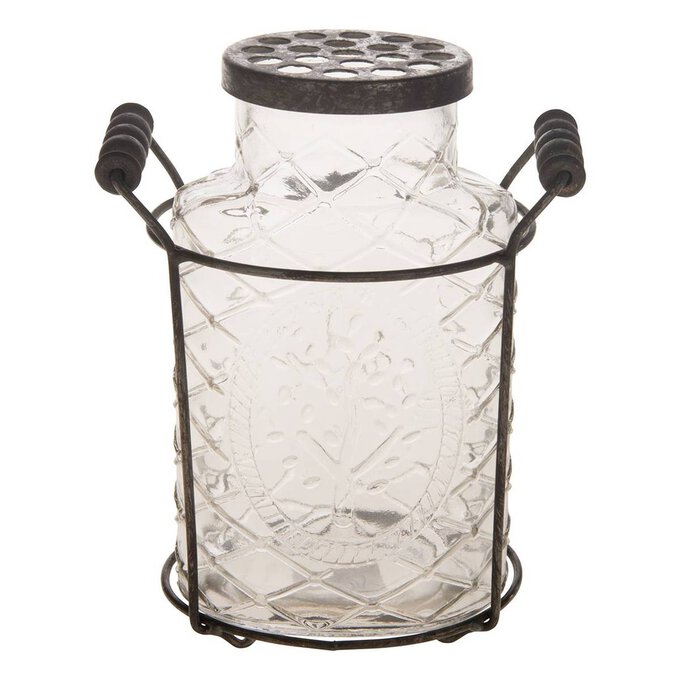 Glass Vase with Metal Lid 14cm Hobbycraft