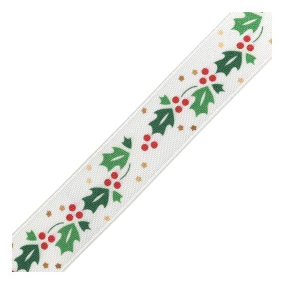 Holly Printed Ribbon 15mm x 3m | Hobbycraft
