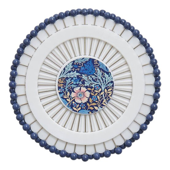 Blue Woodblock Floral Plastic Head Pins 40 Pack image number 2