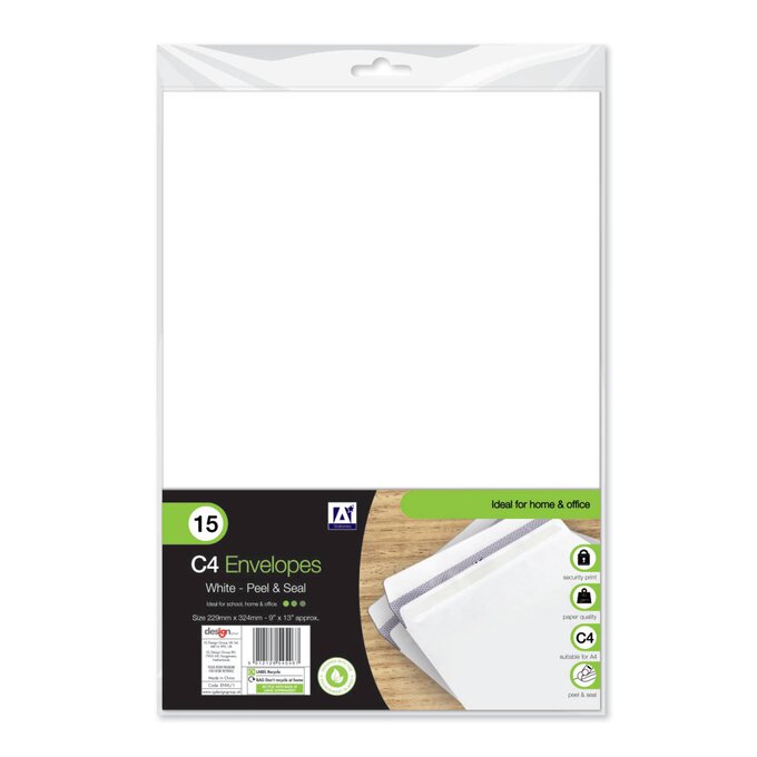 White Peel and Seal Envelopes C4 15 Pack image number 1