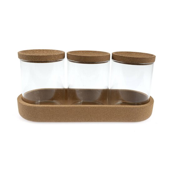 Glass Jars with Cork Tray 3 Pack  image number 1