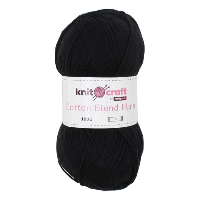Knitcraft Black Cotton Blend Plain DK Yarn 100g image number 1
