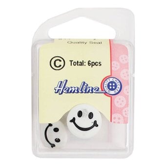 Hemline White Novelty Smiling Face Button 6 Pack