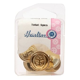 Hemline Gold Metal Military Anchors Button 5 Pack