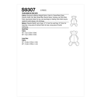 Simplicity Plush Bears Sewing Pattern S9307