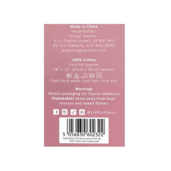 Island Haven Pink Cotton Fat Quarters 4 Pack image number 8
