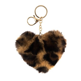 Leopard Pom Pom Heart Keyring