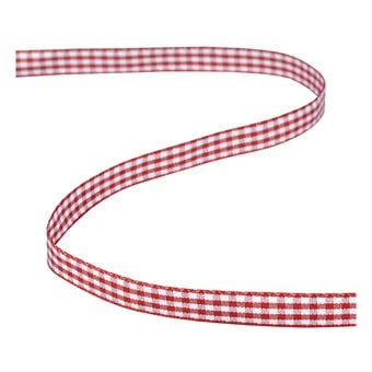Red Gingham Ribbon 9mm x 5m image number 2