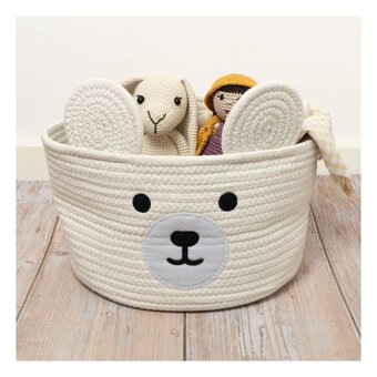 White Bear Cotton Rope Basket 30cm x 18cm
