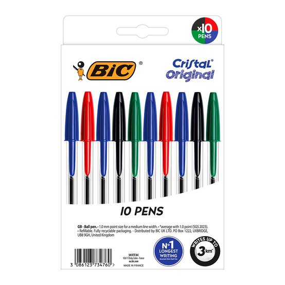 BIC Cristal Original Assorted Ballpoint Pens 10 Pack image number 3