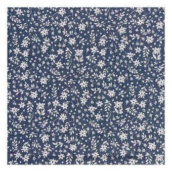 Blue Floral Printed Chambray Fabric by the Metre