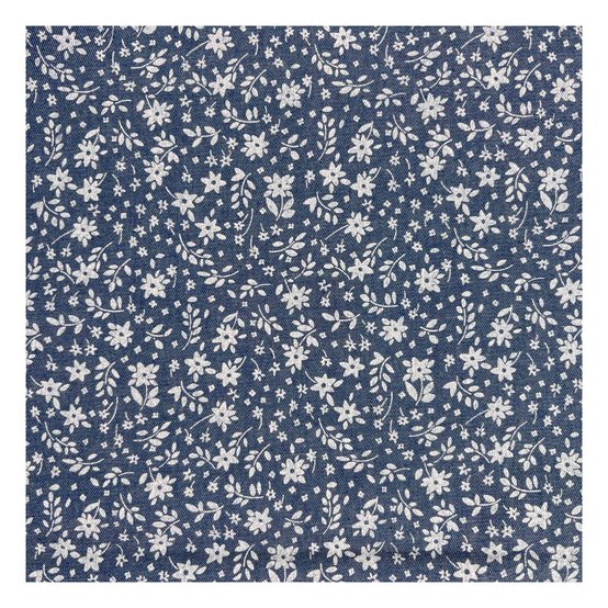 Blue Floral Printed Chambray Fabric by the Metre image number 2