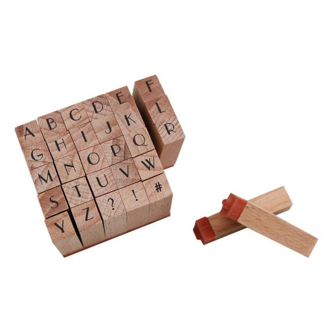 Art Deco Mini Alphabet Wooden Stamp Set 30 Pieces image number 1