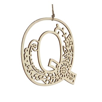 Wooden Filigree Hanging Letter Q 12cm