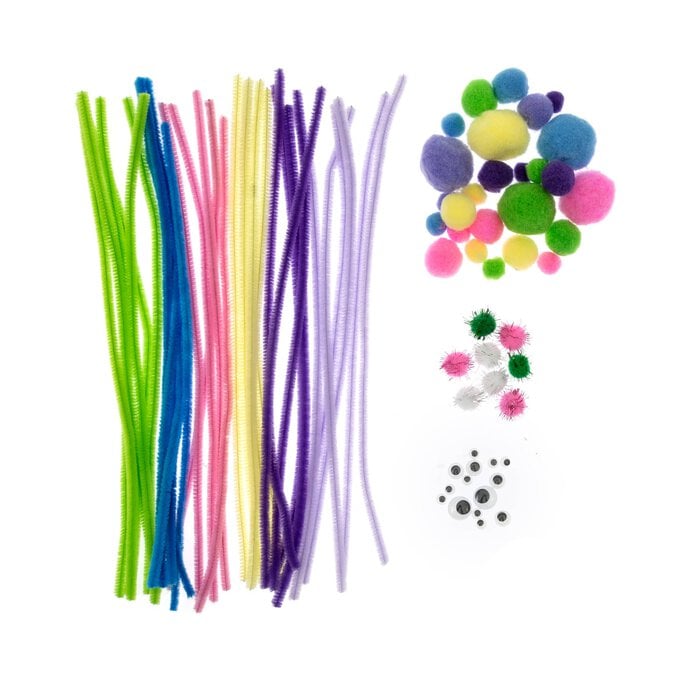 Pastel Pipe Cleaners and Poms Craft Pack 80 Pieces image number 1