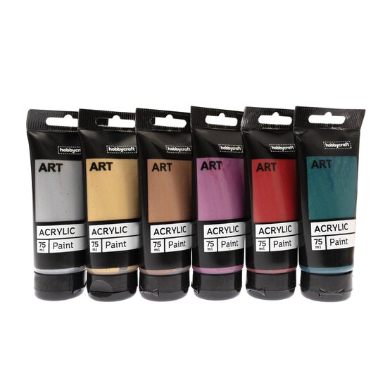 Metallic Art Acrylic Paint 75ml 6 Pack image number 1