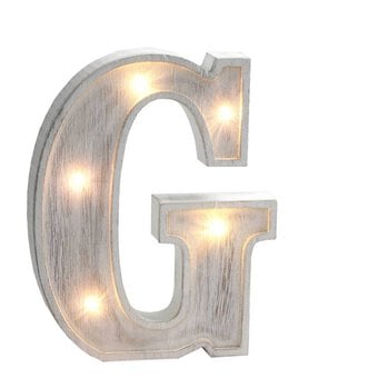 White Washed Wooden LED Letter G 21cm