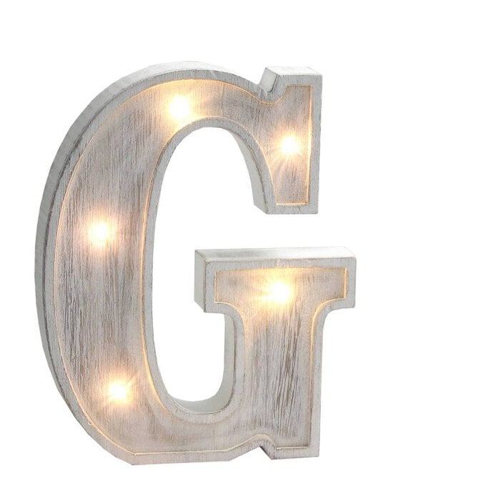 White Washed Wooden LED Letter G 21cm image number 1