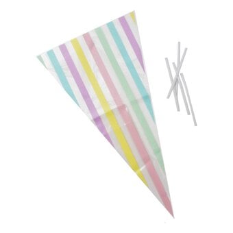 Ginger Ray Pastel Multi Stripe Cone Bags 10 Pack