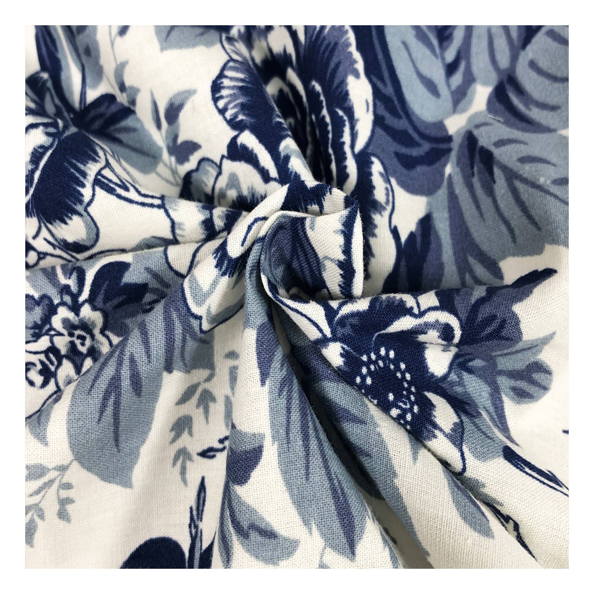 Blue Rose and Swallow Cotton Poplin Fabric by the Metre | Hobbycraft