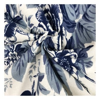 Blue Rose and Swallow Cotton Poplin Fabric by the Metre