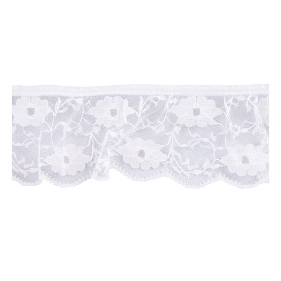 Cream 60mm Frilled Nylon Lace Trim by the Metre image number 1