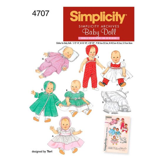 Simplicity Doll Clothes Sewing Pattern 4707  image number 1