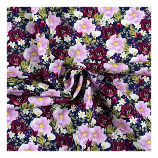 Nocturne Flora Midnight Bouquet Cotton Fabric by the Metre image number 1