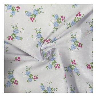 Blue and Pink Floral Delight Polycotton Fabric by the Metre