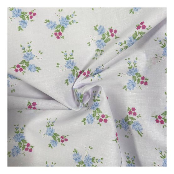 Blue and Pink Floral Delight Polycotton Fabric by the Metre image number 1