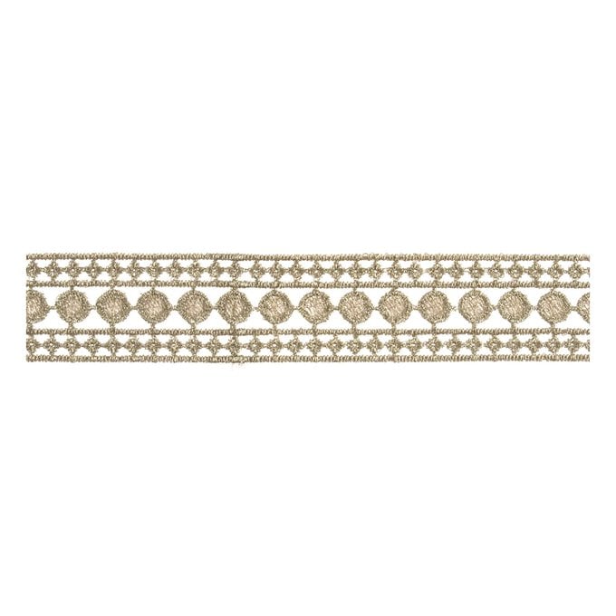 Gold 30mm Metallic Circle Border Lace Trim by the Metre image number 1
