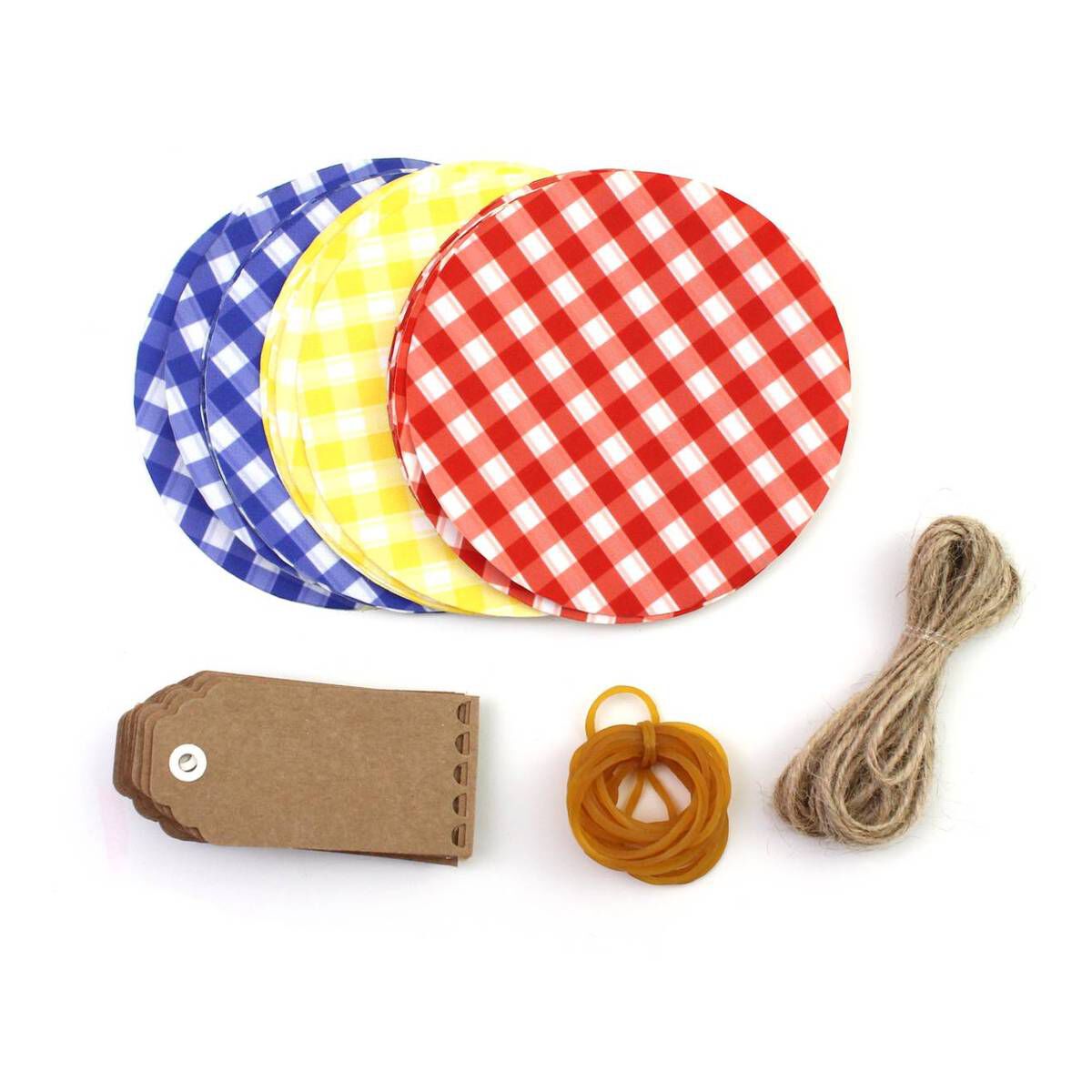 Ginger Ray Small Gingham Jam Jar Topper Kit 20 Pack Hobbycraft