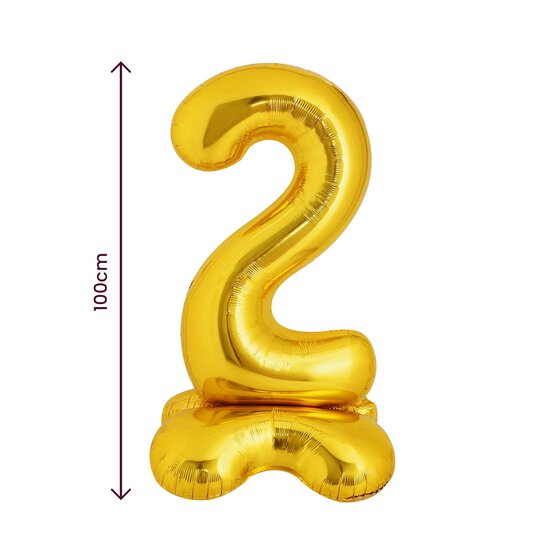 Standing Gold Number 2 Balloon 1m image number 2