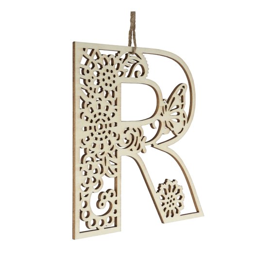 Wooden Filigree Hanging Letter R 12cm image number 1