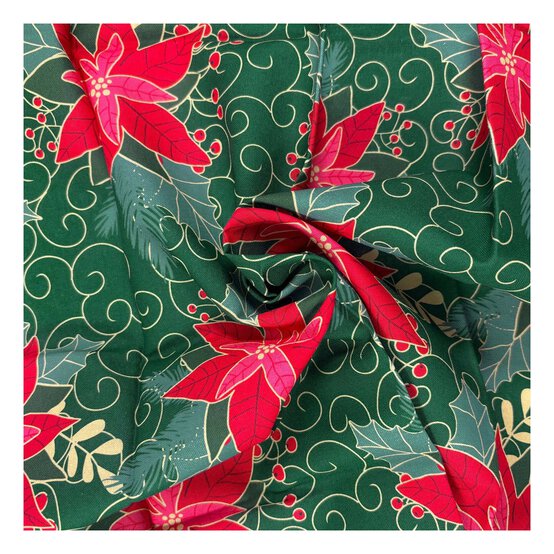 Green Poinsettia Cotton Fabric by the Metre image number 1